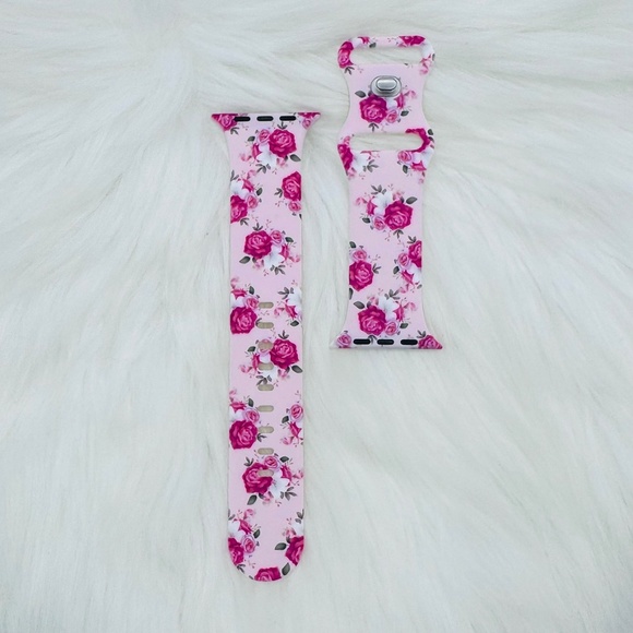 New Pink Roses Floral Design Apple Watch Bands 38mm 40mm 41mm - Picture 3 of 5